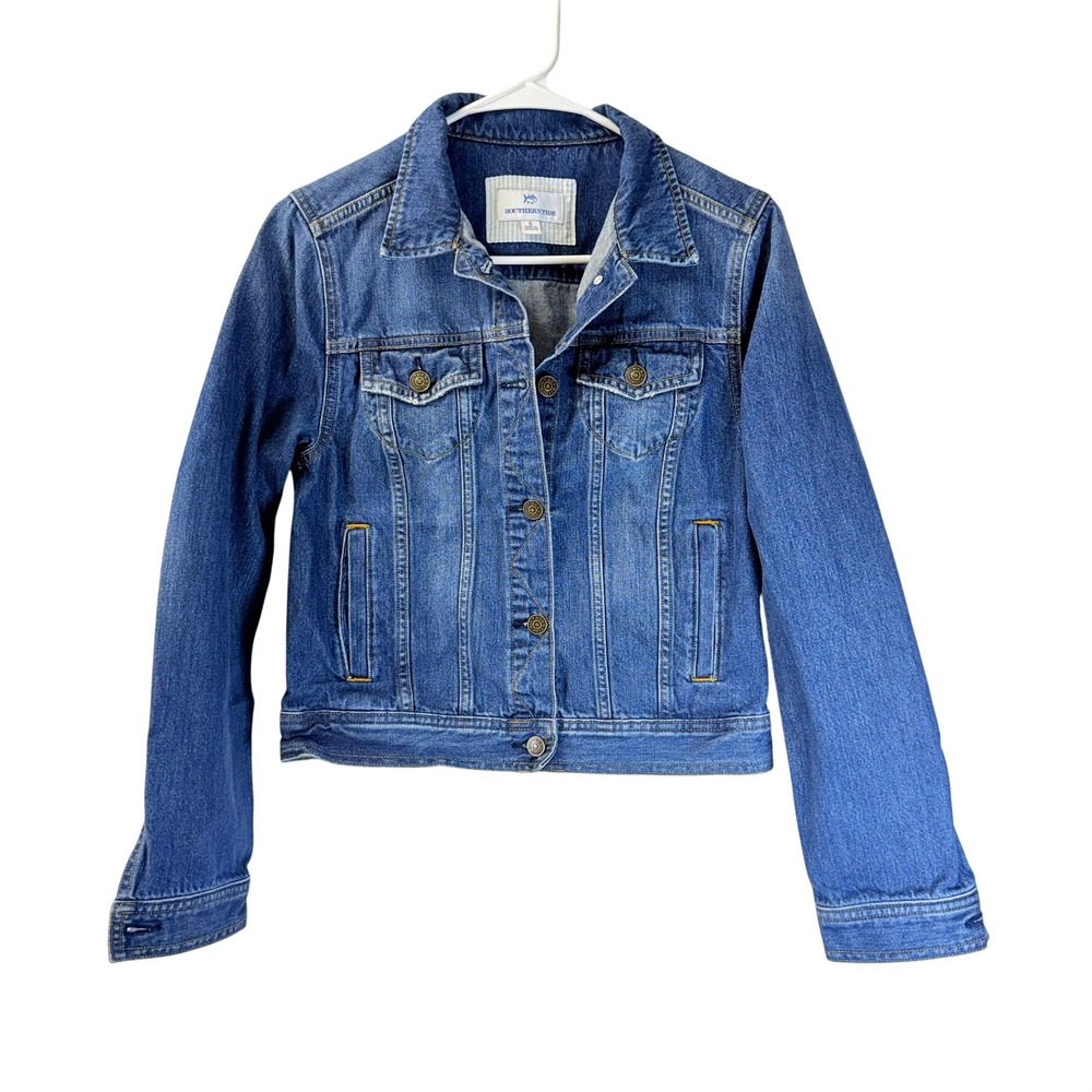Southern Tide Denim Jacket Women Size Small Blue Button Front Trucker Coastal
